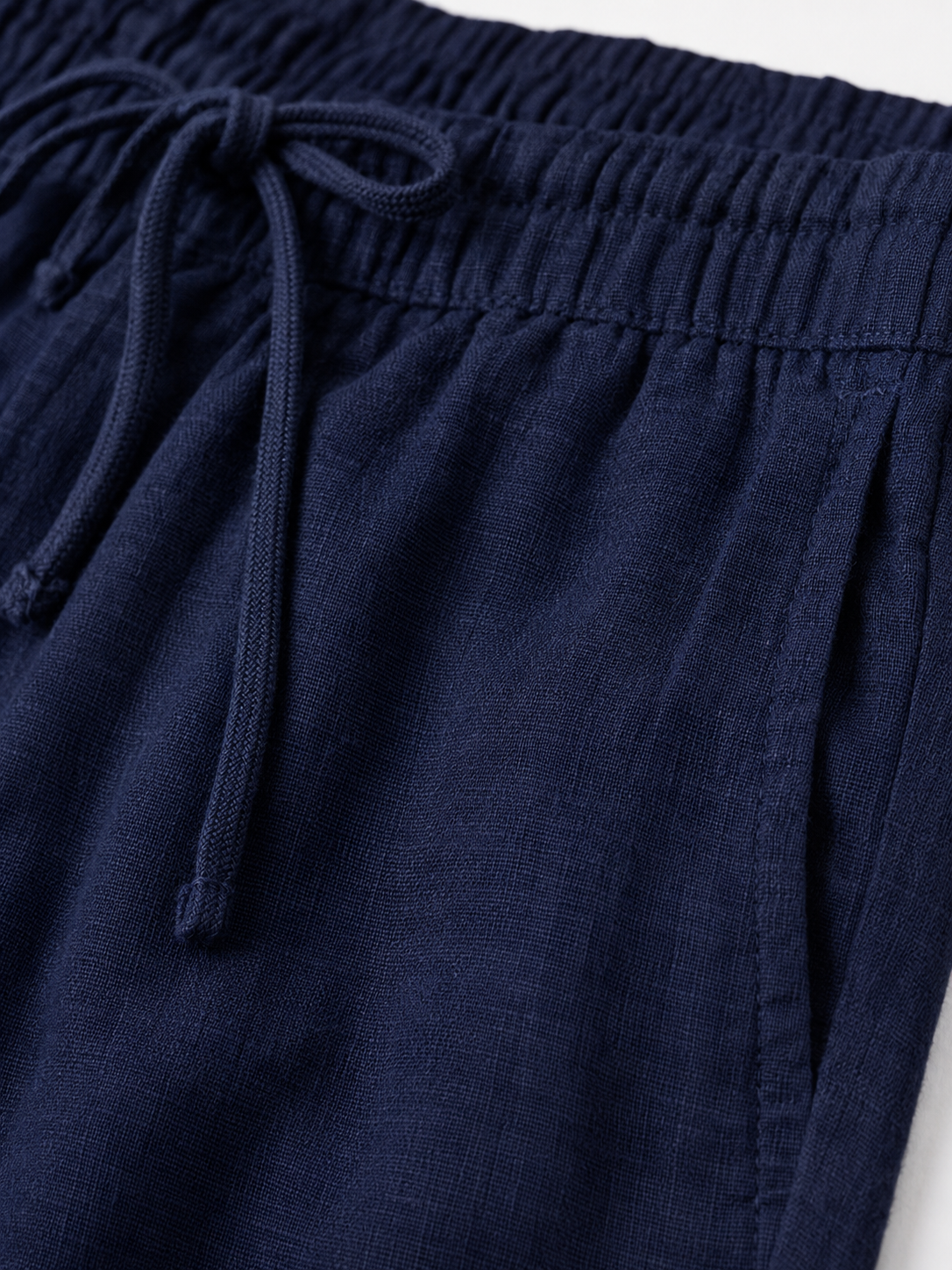 Men’s navy linen drawstring shorts lightweight comfortable relaxed summer everyday wear