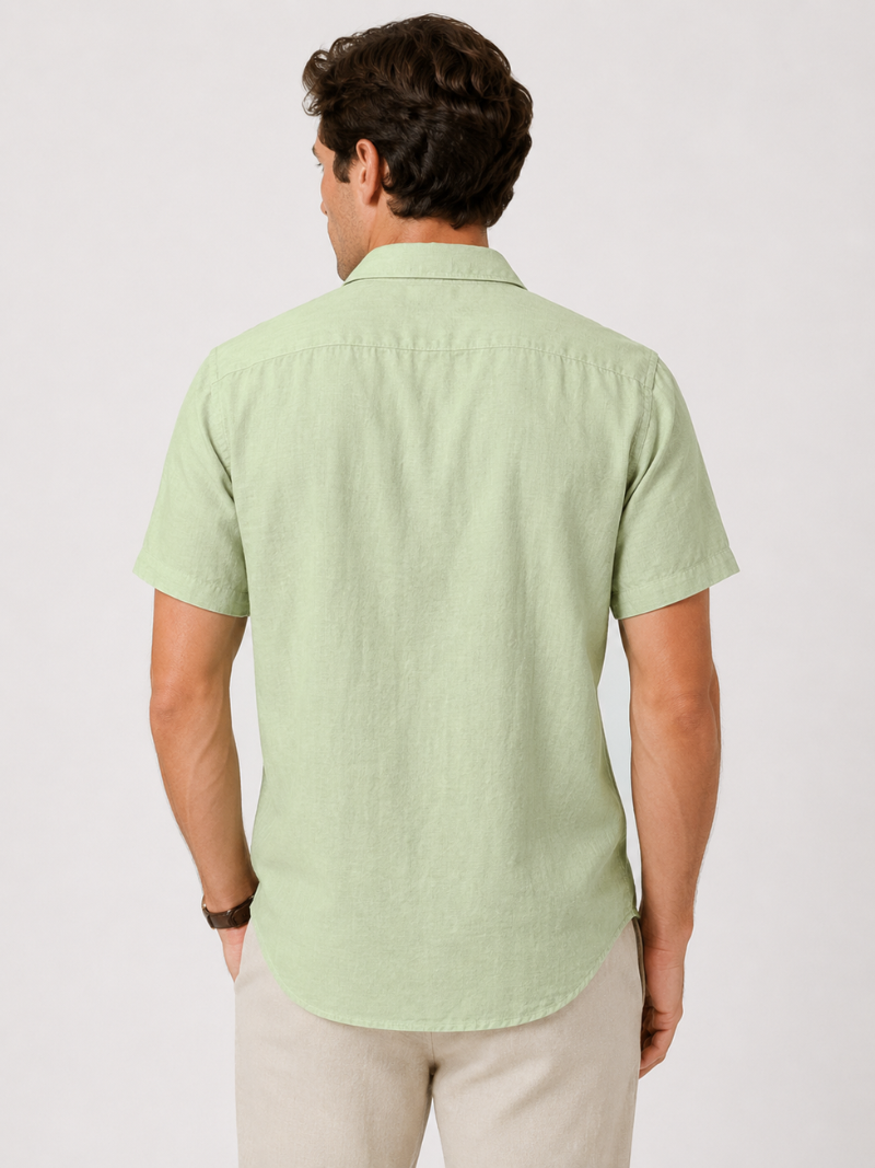 Mint green linen short sleeve shirt for men soft breathable fabric relaxed vacation outfit
