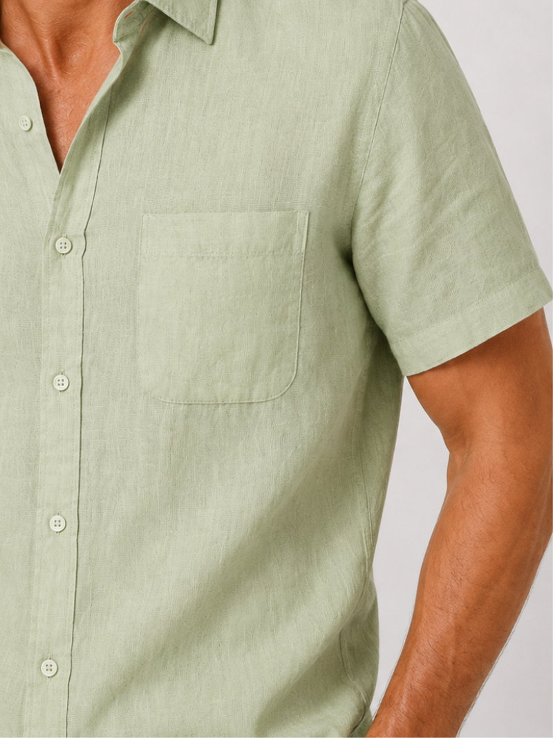 Men’s mint green linen summer shirt lightweight comfortable quiet luxury coastal wear