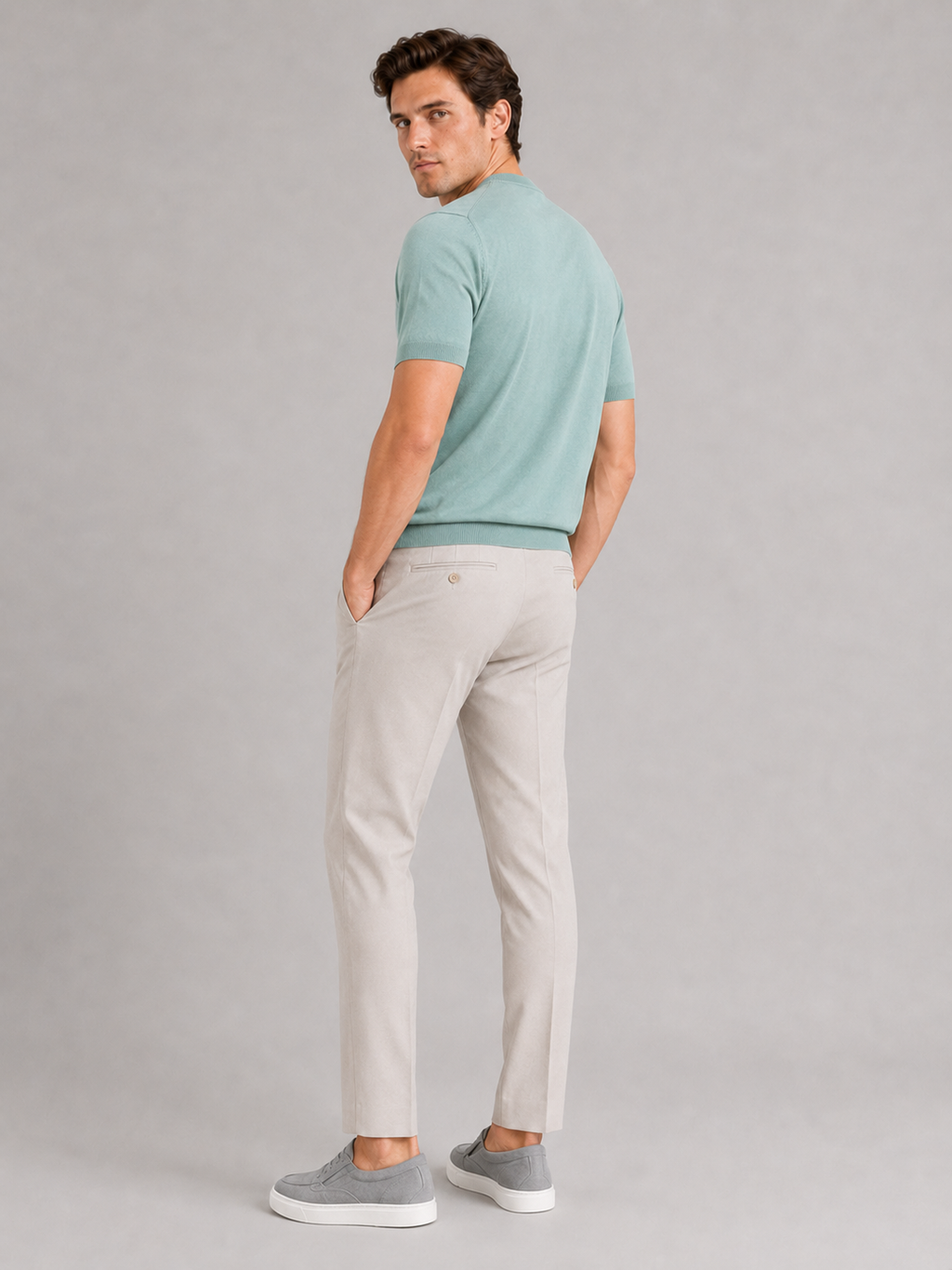 Men’s mint green knit t shirt in merino wool soft breathable summer top for casual outfits