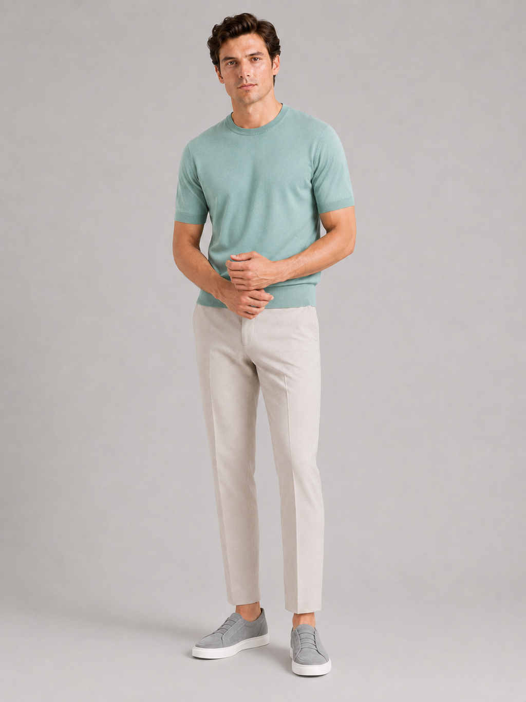 Mint green merino wool t shirt for men lightweight short sleeve top for everyday wear