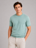 Men wearing mint green merino wool knit t shirt short sleeve crew neck lightweight summer style
