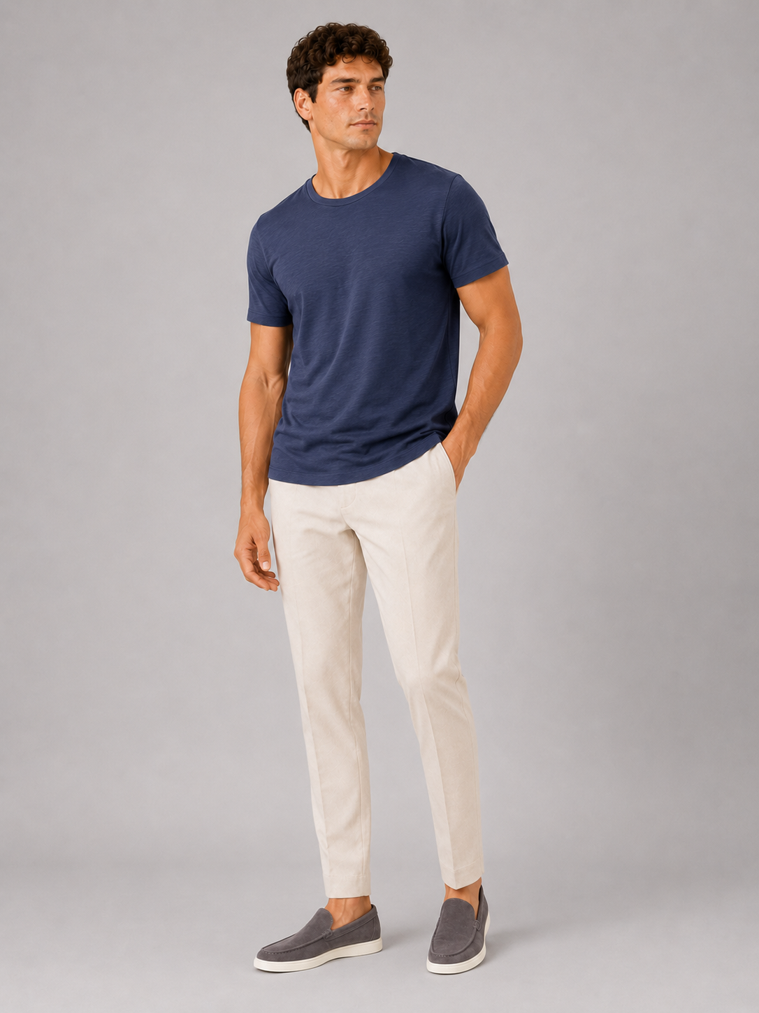 Navy cotton crew neck t shirt for men comfortable summer top for home wear