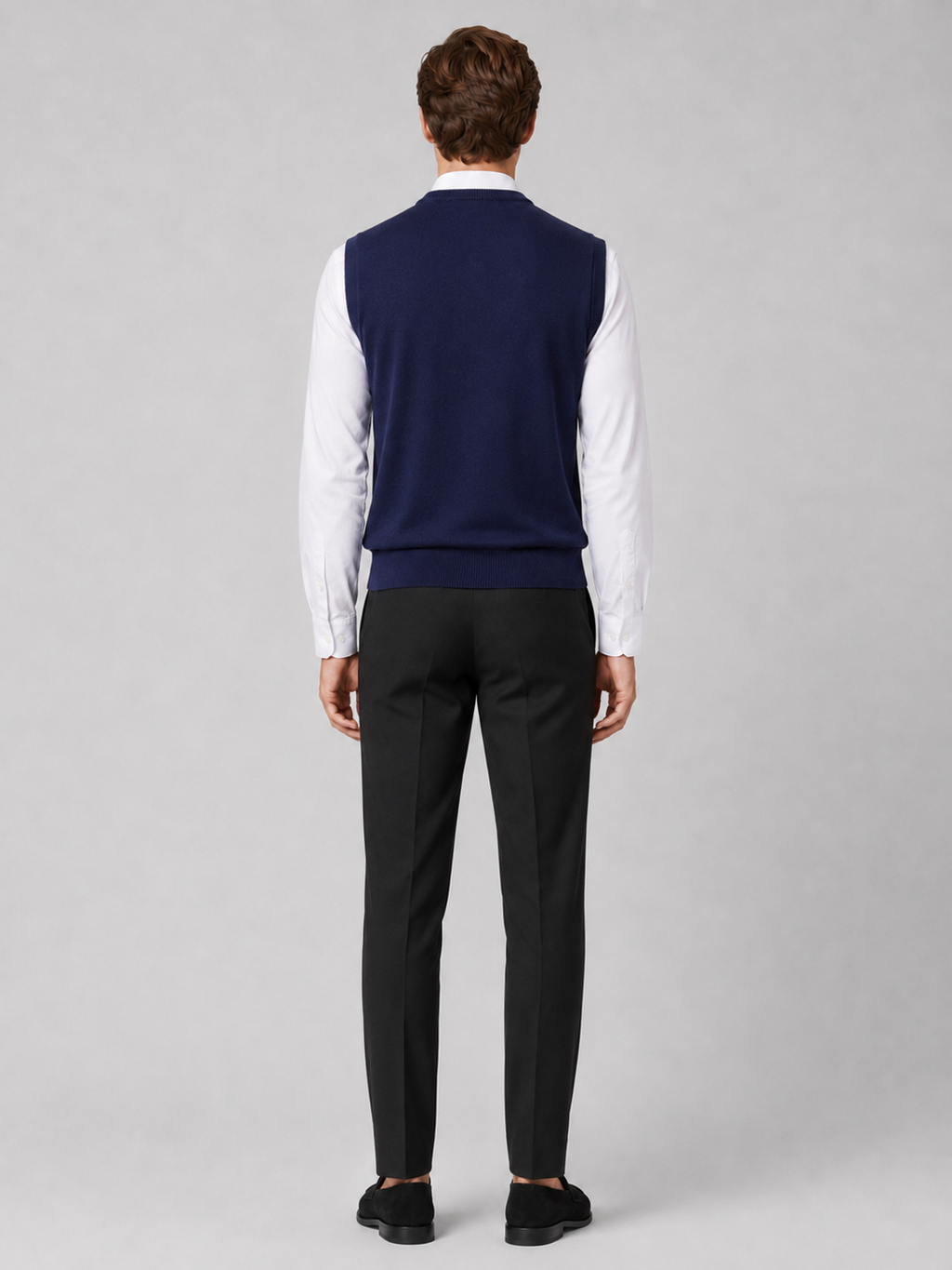 Men’s navy lightweight knit sweater vest comfortable sleeveless layer for office and everyday outfits