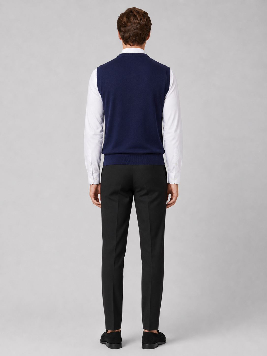 Men’s navy lightweight knit sweater vest comfortable sleeveless layer for office and everyday outfits