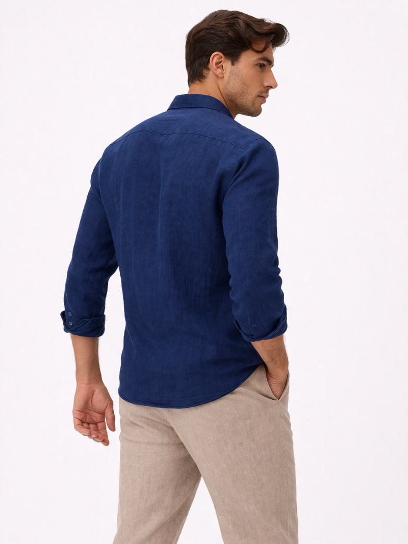 Navy linen shirt for men soft breathable fabric lightweight comfortable summer outfit