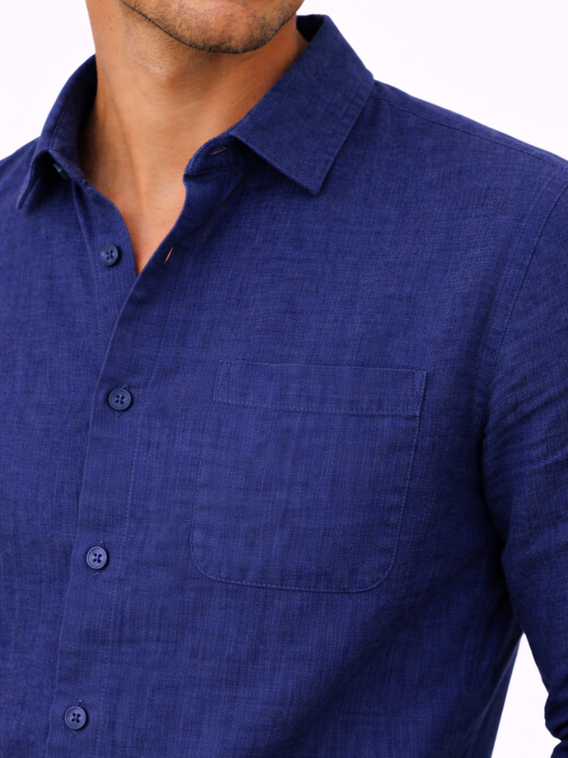 Men’s navy linen shirt lightweight breathable relaxed fit smart casual everyday wear
