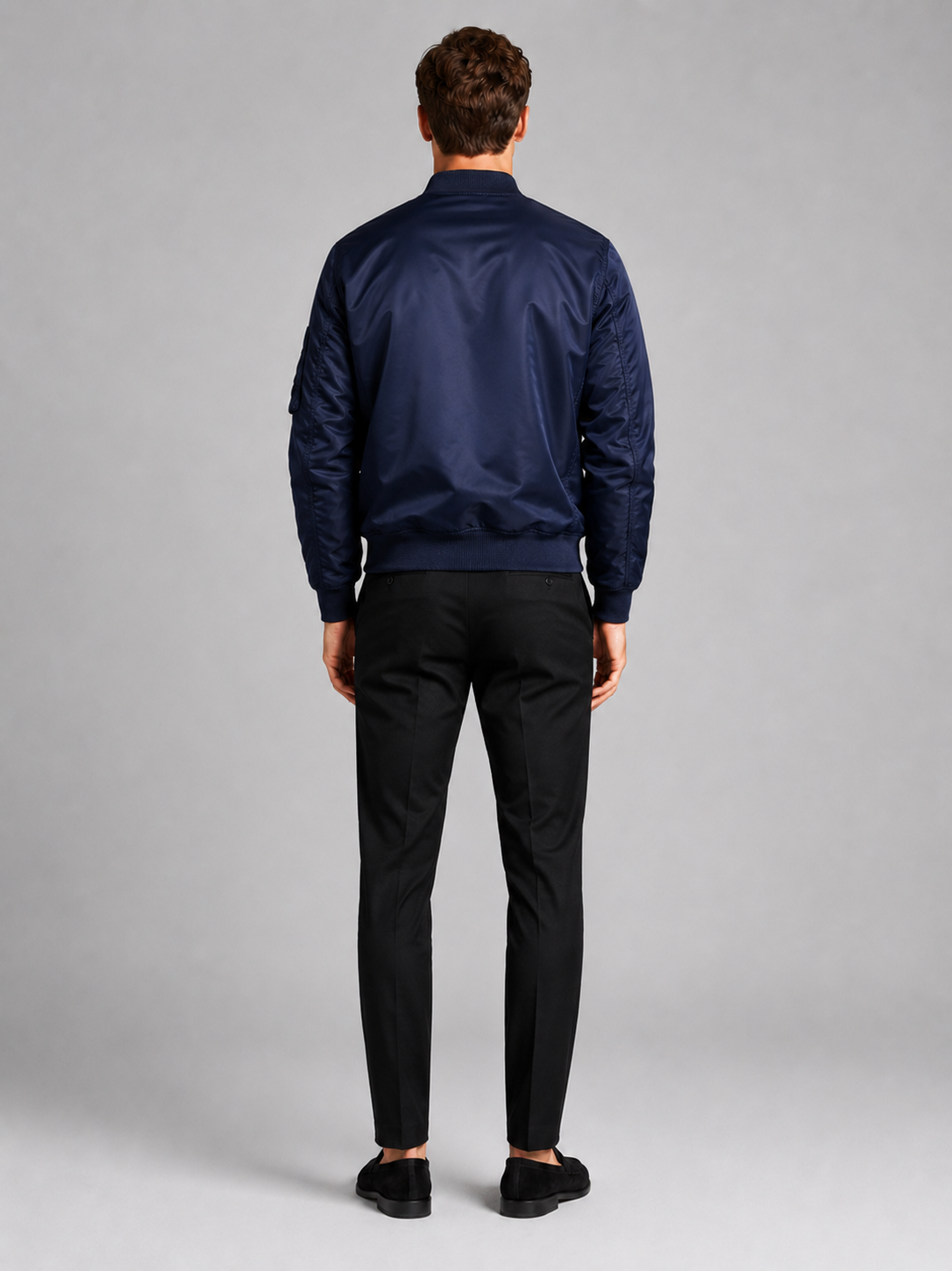 Men’s navy bomber windbreaker jacket comfortable lightweight layer for casual outfits