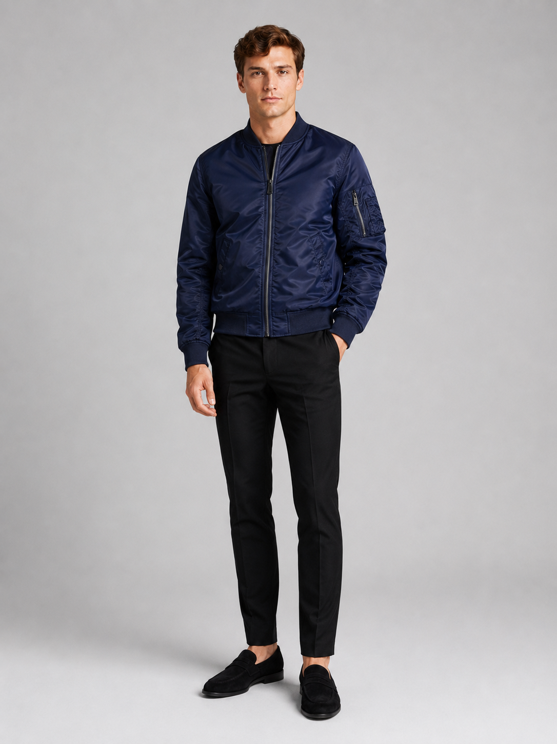 Navy flight jacket for men casual fall outerwear for everyday and streetwear wear