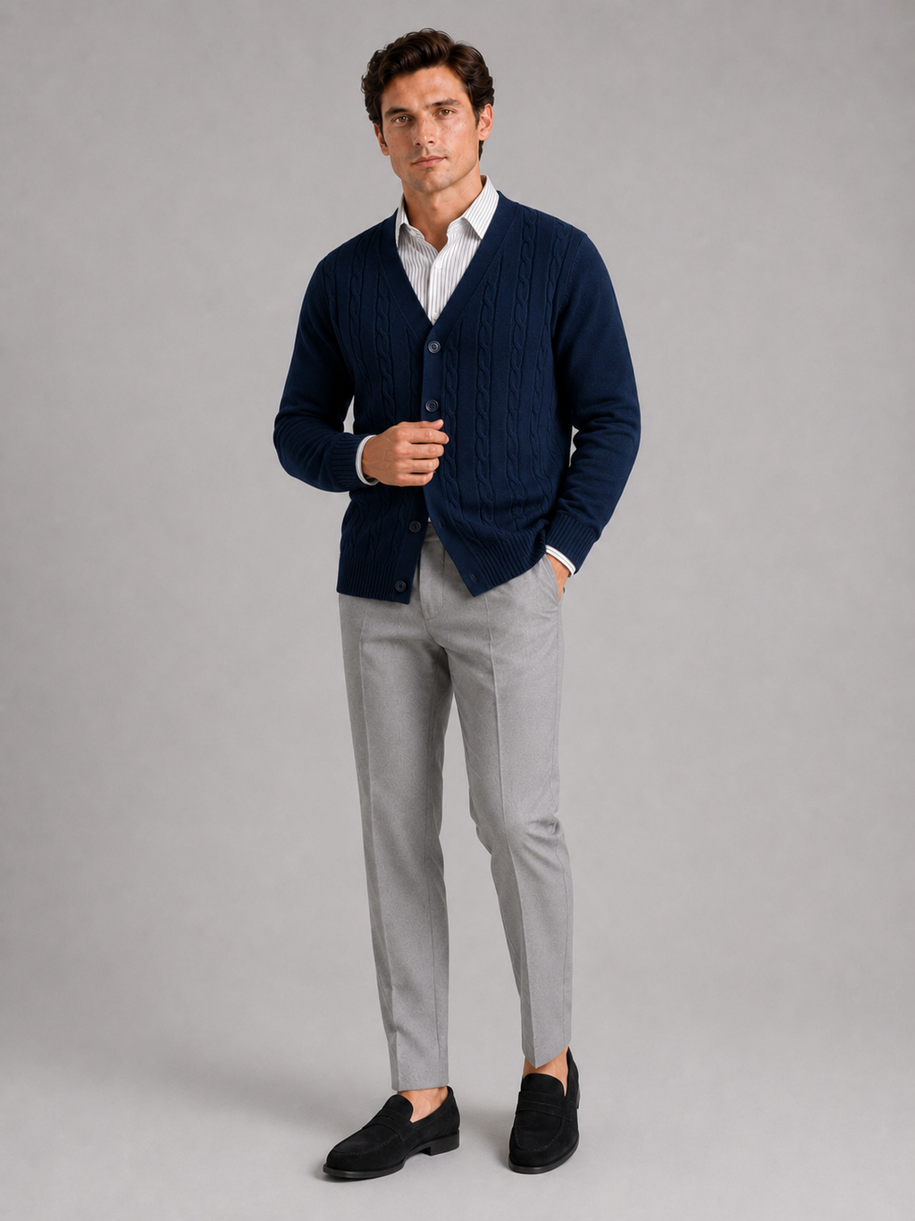 Navy v neck cardigan sweater for men lightweight layer for business casual wear