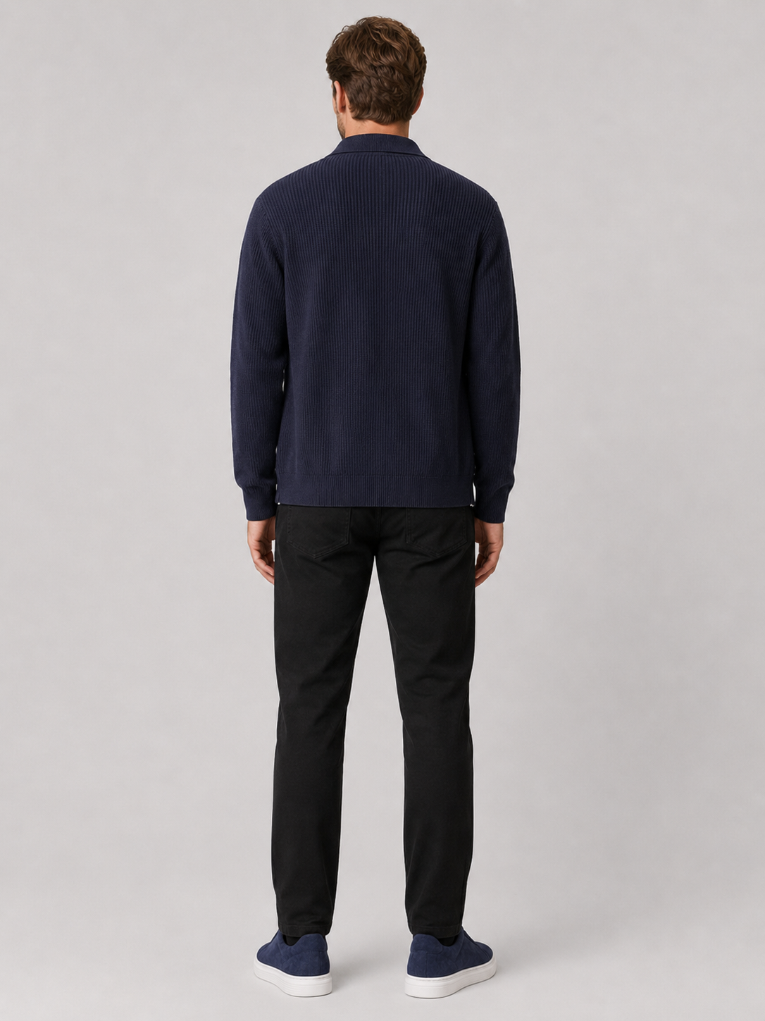 Men’s navy knit cardigan comfortable lightweight layer for casual spring and fall outfits