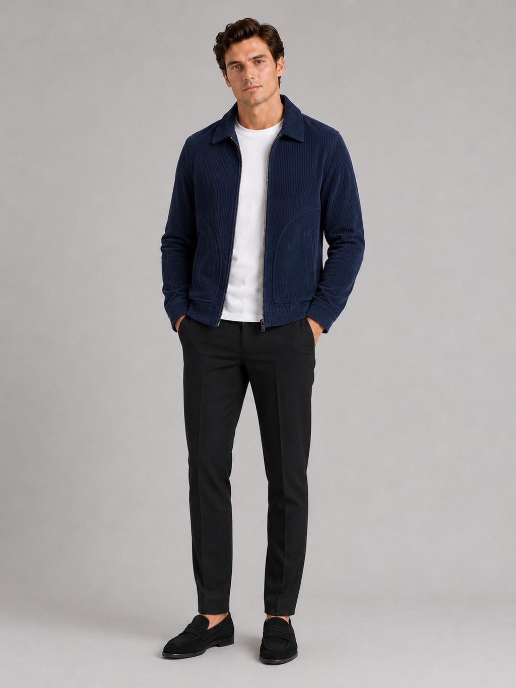 Navy corduroy jacket for men thick warm outerwear for fall outdoor wear
