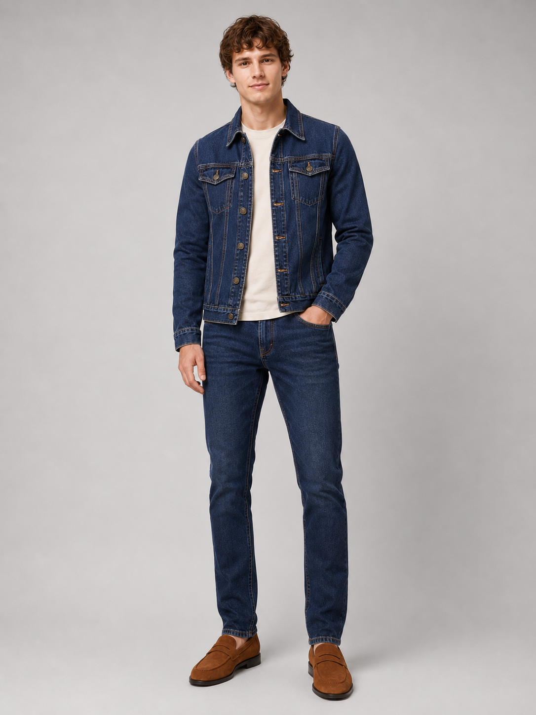 Navy denim jacket for men slim fit vintage cotton outerwear for everyday wear
