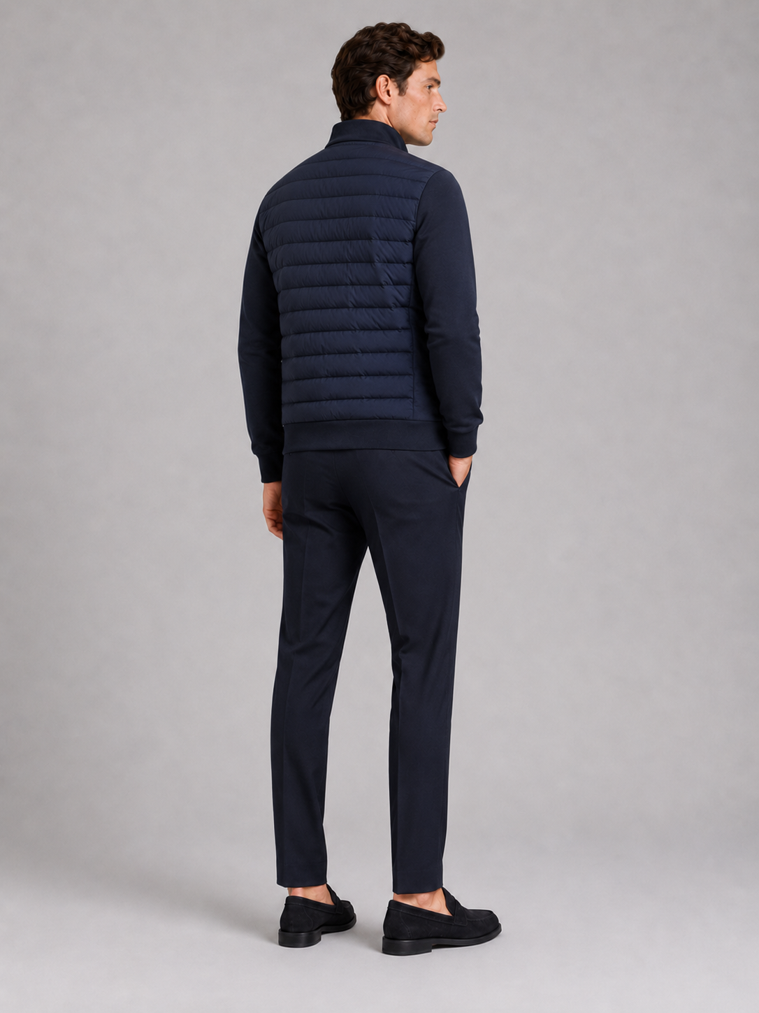 Men’s navy zip up down jacket lightweight warm coat for business casual outfits