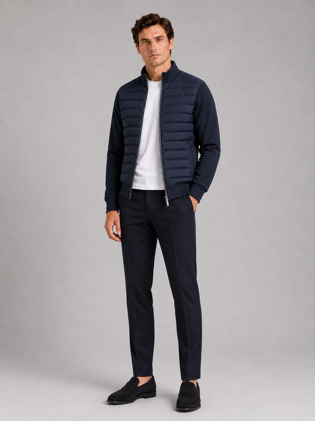 Navy down jacket for men slim fit warm outerwear for golf and everyday fall wear