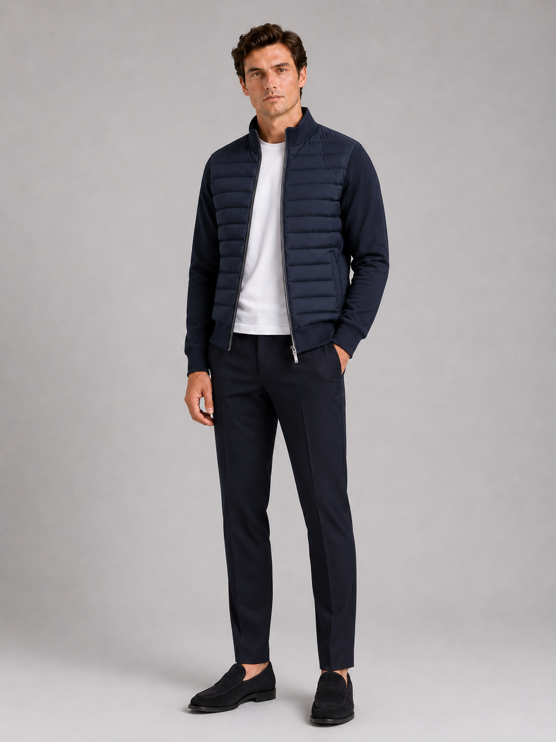 Navy down jacket for men slim fit warm outerwear for golf and everyday fall wear