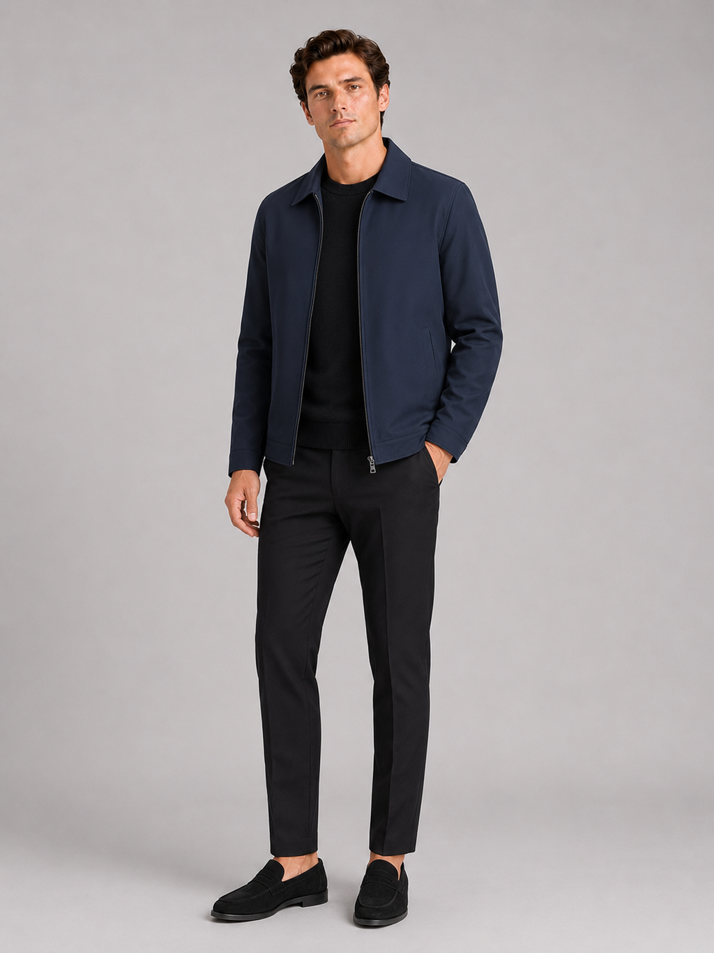 Navy fleece lined jacket for men thick warm fall winter coat for everyday wear