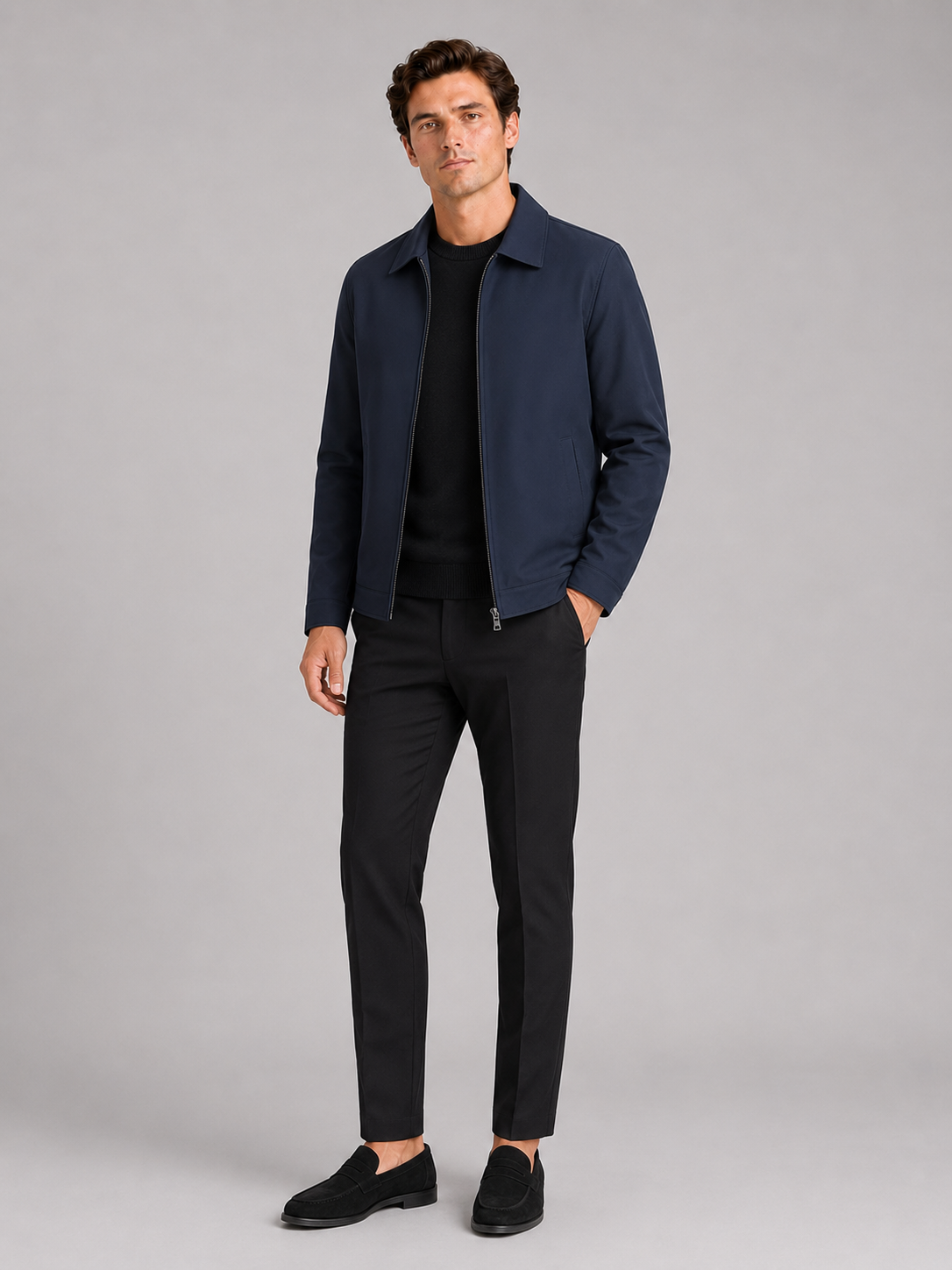 Navy fleece lined jacket for men thick warm fall winter coat for everyday wear