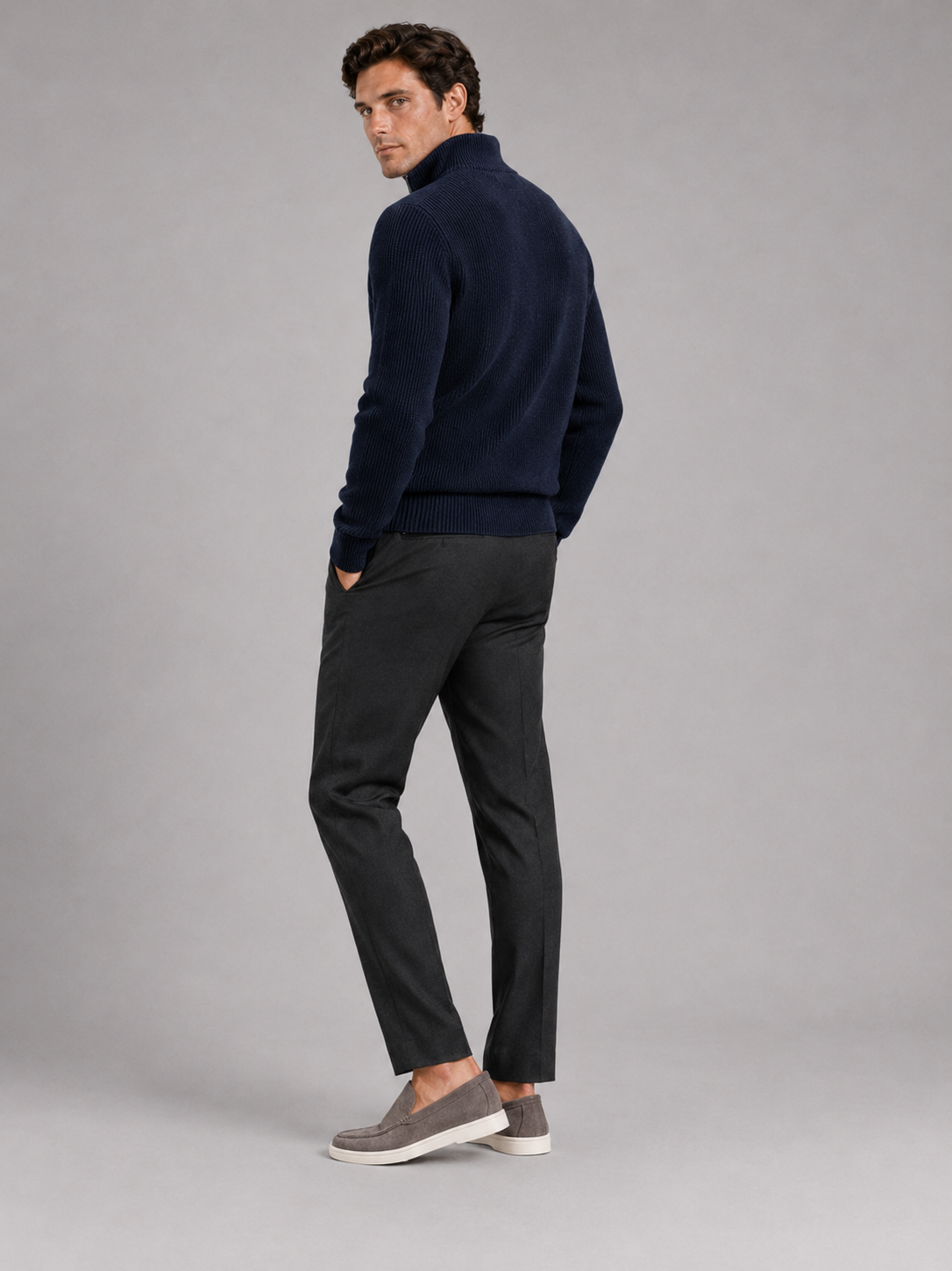 Navy half zip sweater for men warm thick knit pullover for winter everyday wear