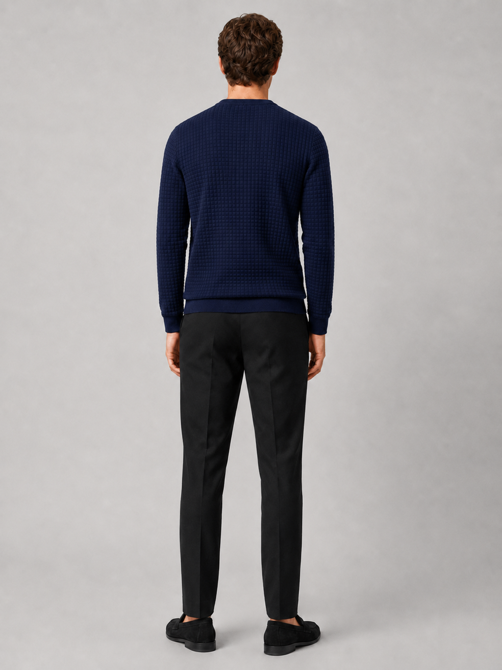 Men’s navy knit sweater comfortable long sleeve winter top for casual outfits