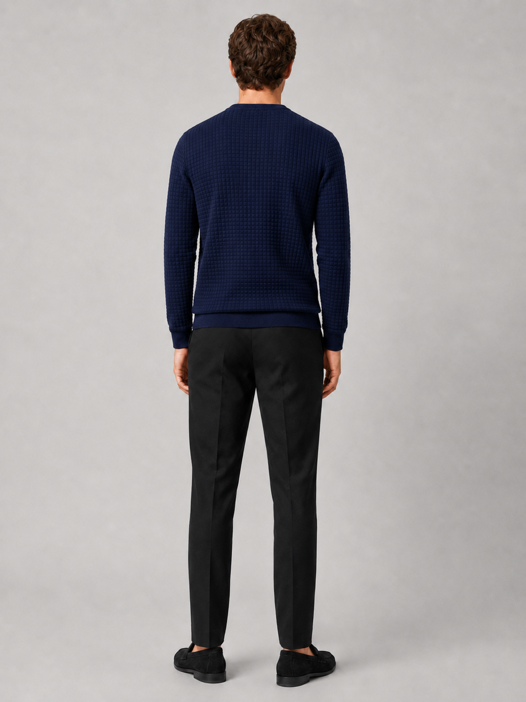 Men’s navy knit sweater comfortable long sleeve winter top for casual outfits
