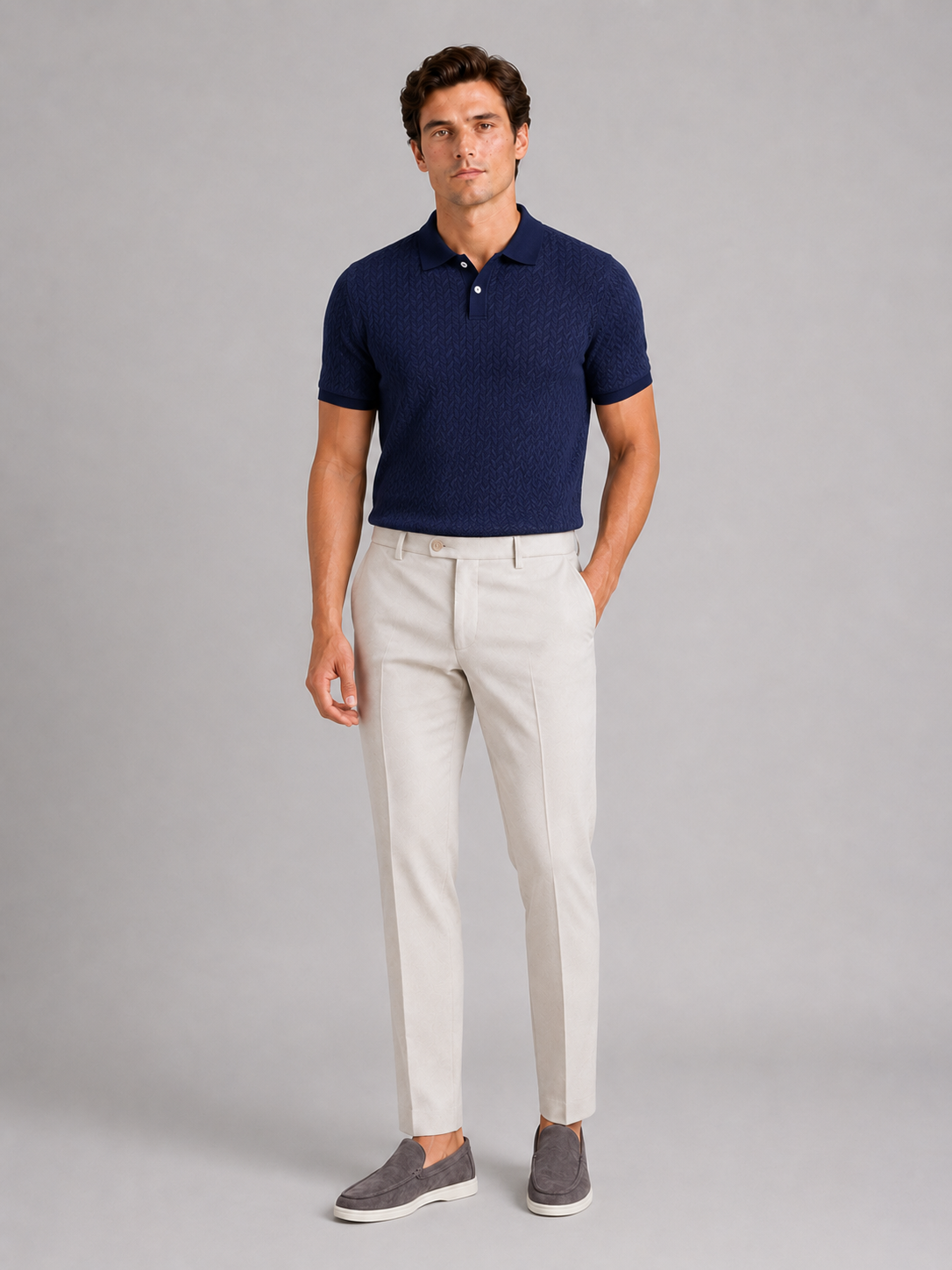 Navy knit polo shirt for men lightweight summer top for vacation and everyday wear