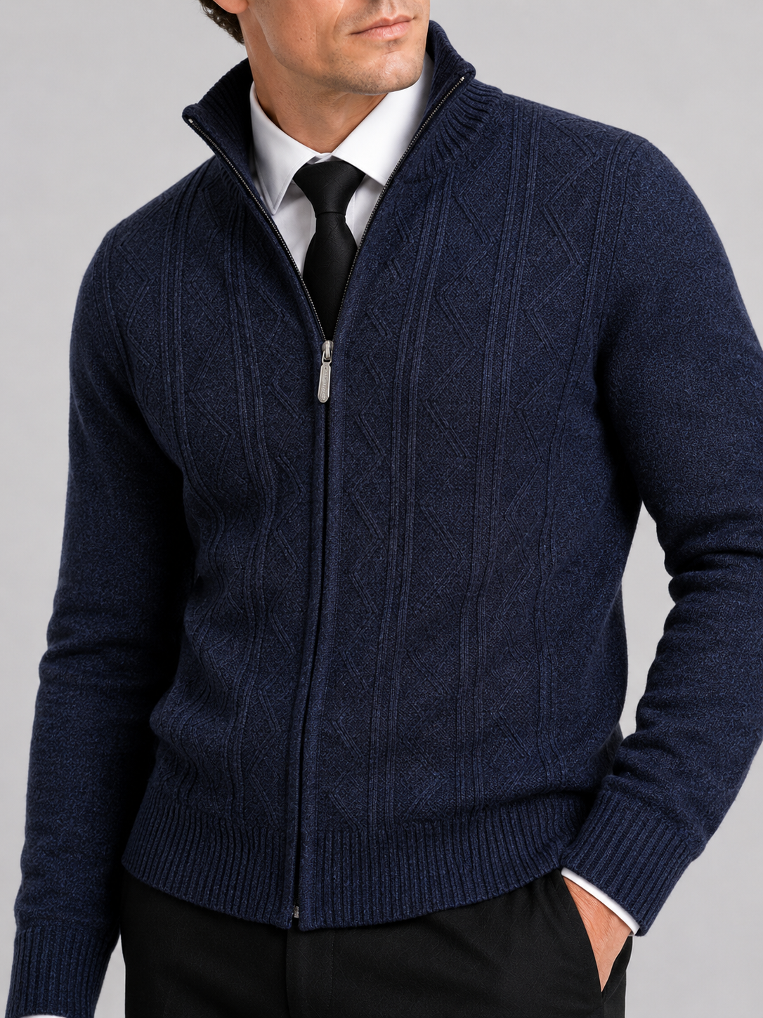 Men’s Knit Stand Collar Full Zip Thick Warm Fall Winter Sweater for Casual and Everyday Wear