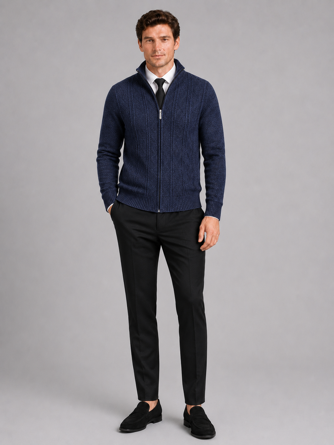 Men’s Knit Stand Collar Full Zip Thick Warm Fall Winter Sweater for Casual and Everyday Wear