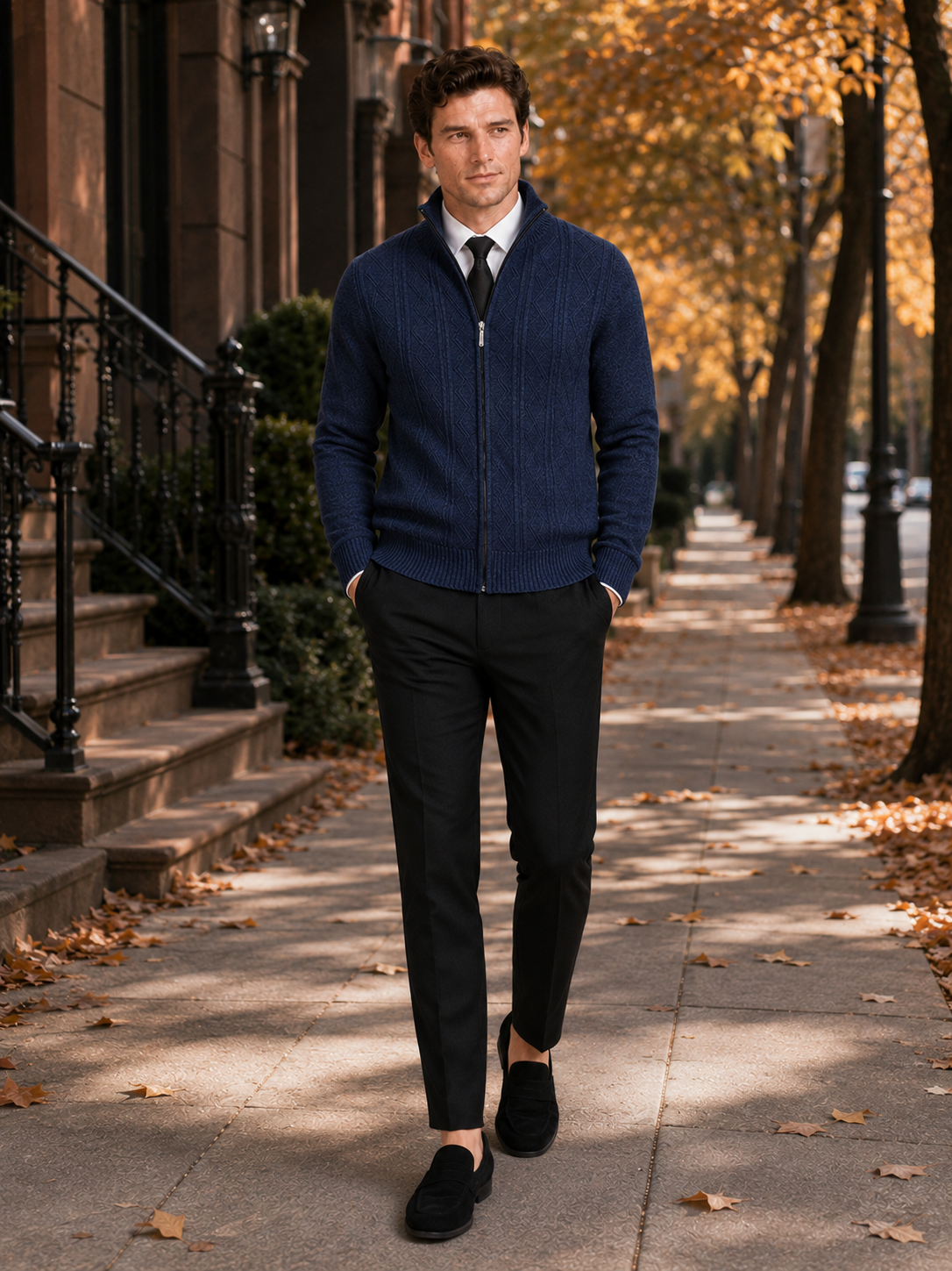 Men’s Knit Stand Collar Full Zip Thick Warm Fall Winter Sweater for Casual and Everyday Wear