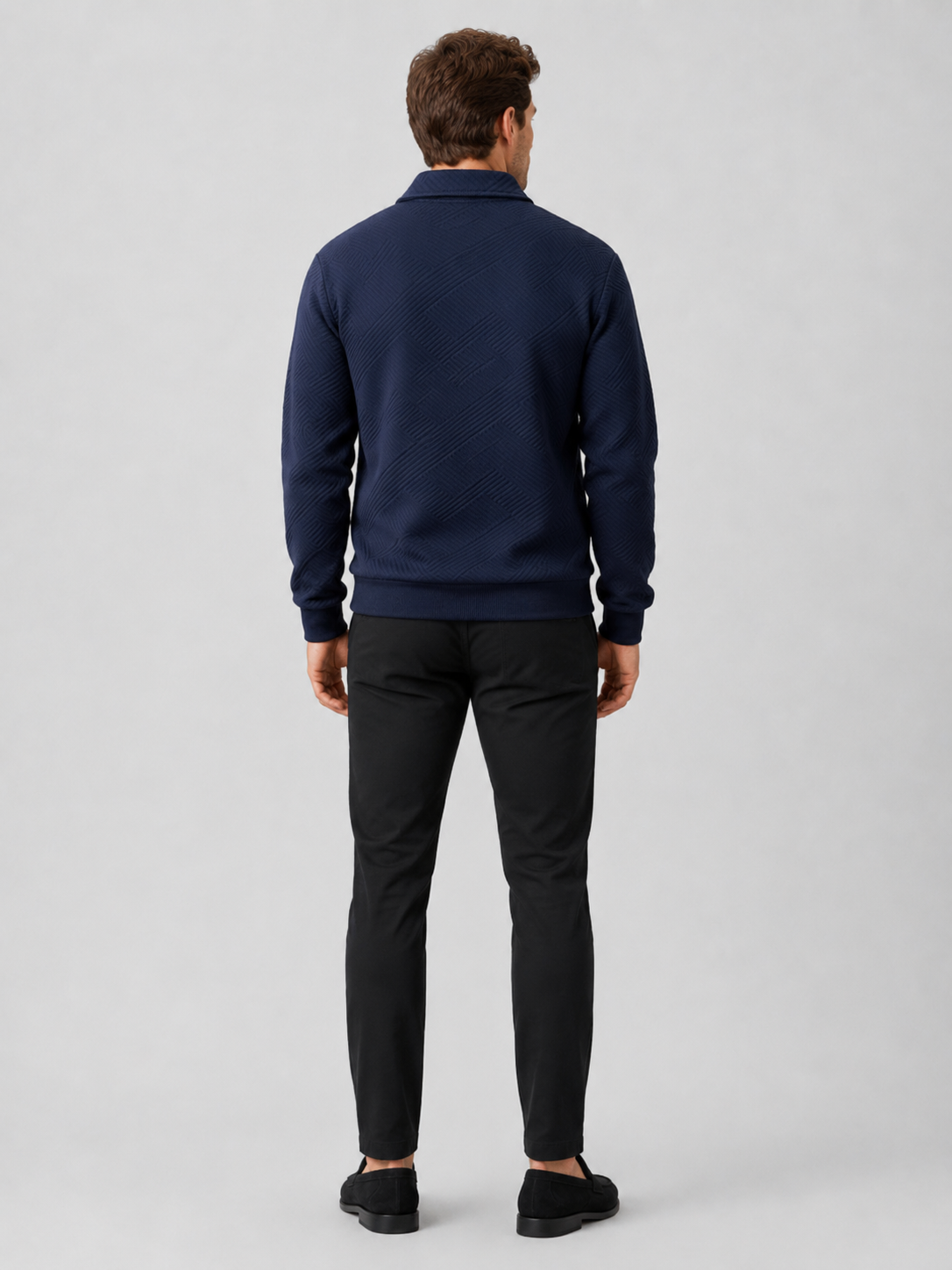 Men’s navy solid color knit sweater comfortable fall layer for casual everyday outfits