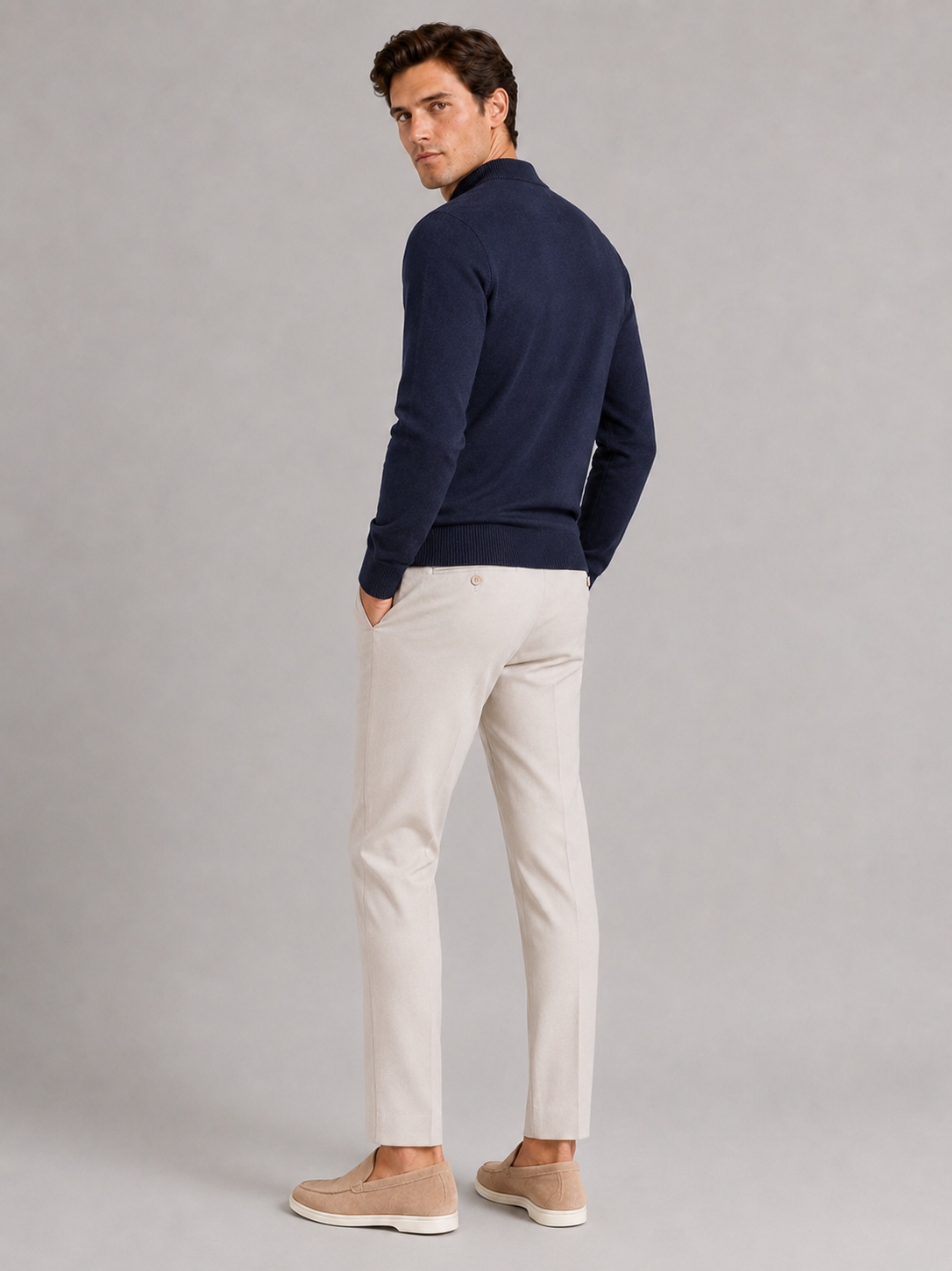 Navy mock neck sweater for men slim fit warm pullover for everyday winter wear