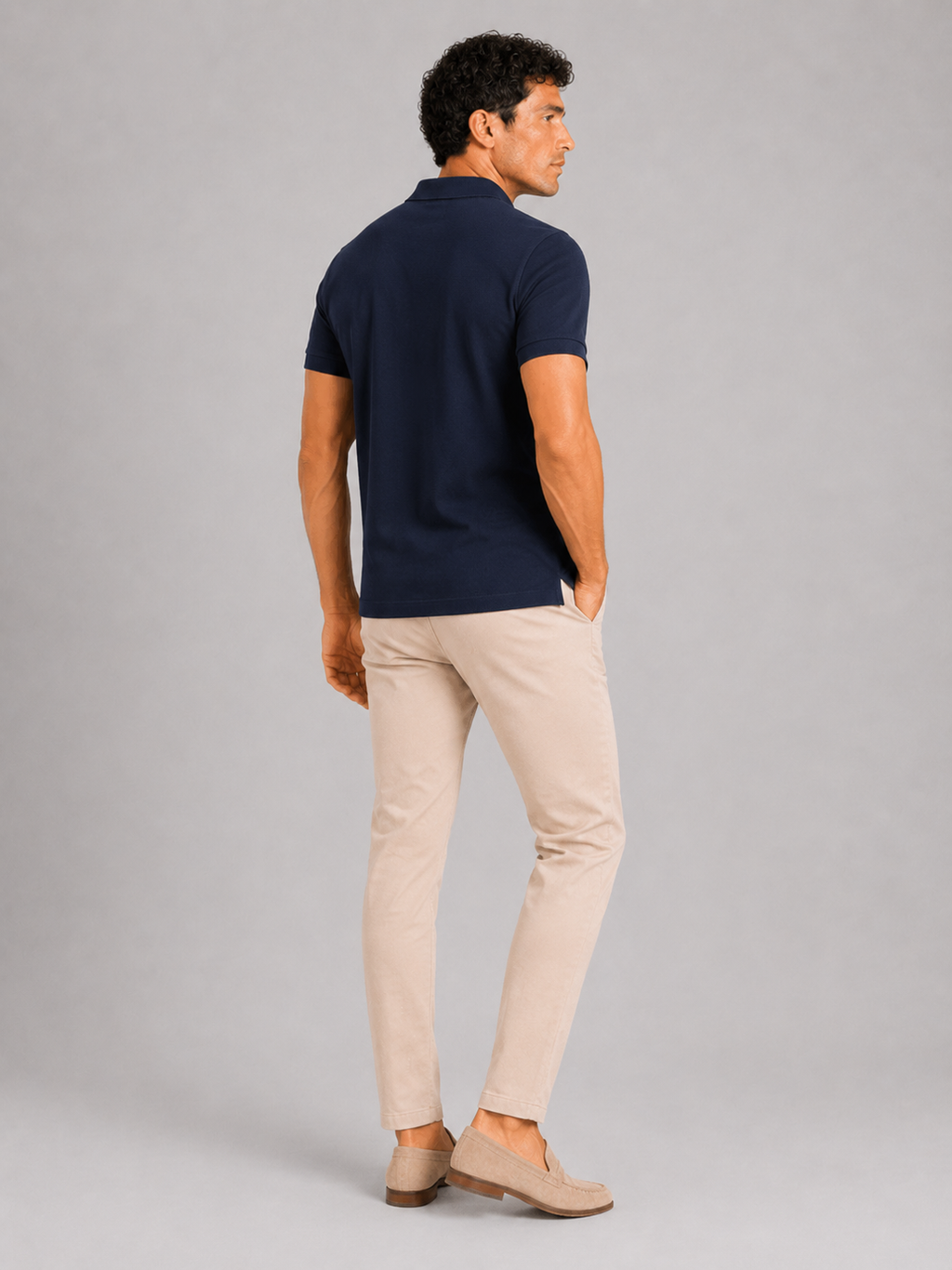 Men’s navy business casual polo shirt soft comfortable summer top with polished fit