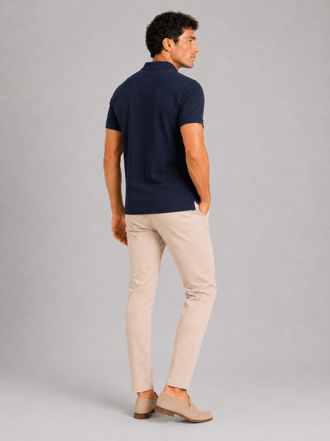 Men’s navy business casual polo shirt soft comfortable summer top with polished fit
