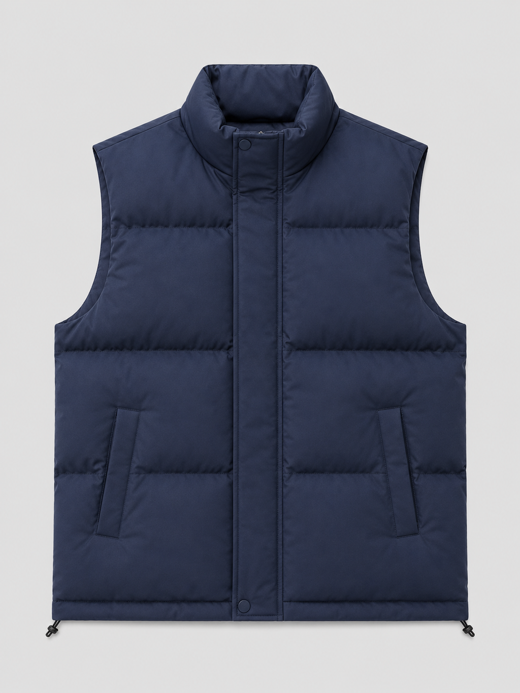 Navy men’s thick insulated puffer vest displayed on a plain background