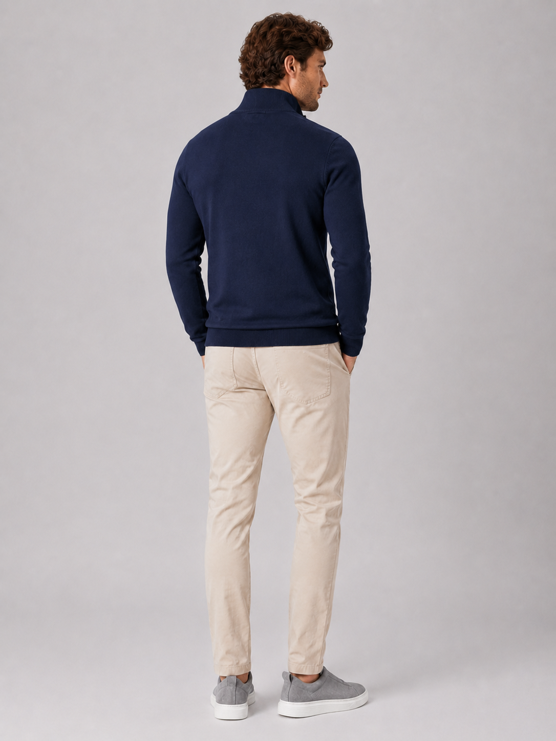 Men’s navy slim fit knit sweater comfortable spring fall layer for casual outfits