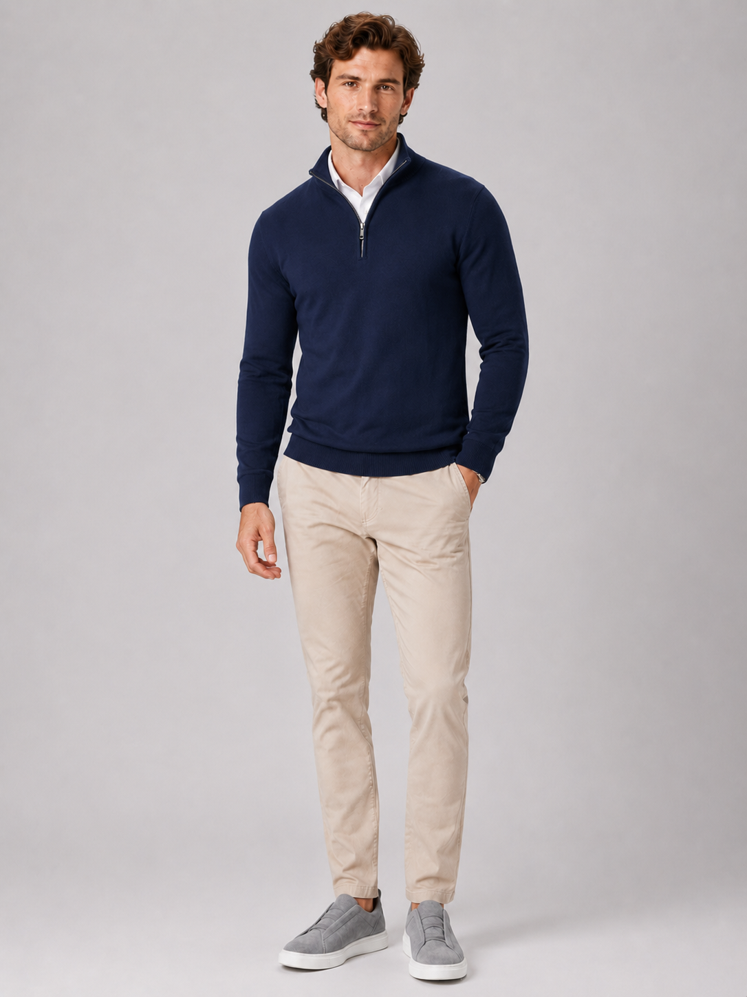 Navy quarter zip sweater for men lightweight pullover for outdoor and everyday wear