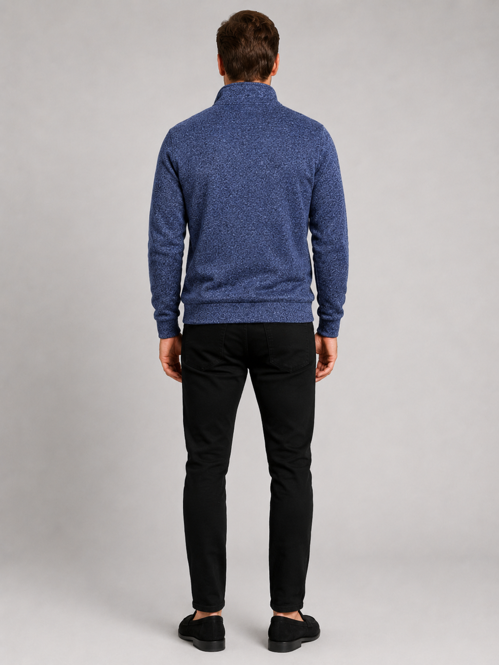 Men’s navy stand collar knit sweater comfortable sportswear layer for outdoor and casual outfits