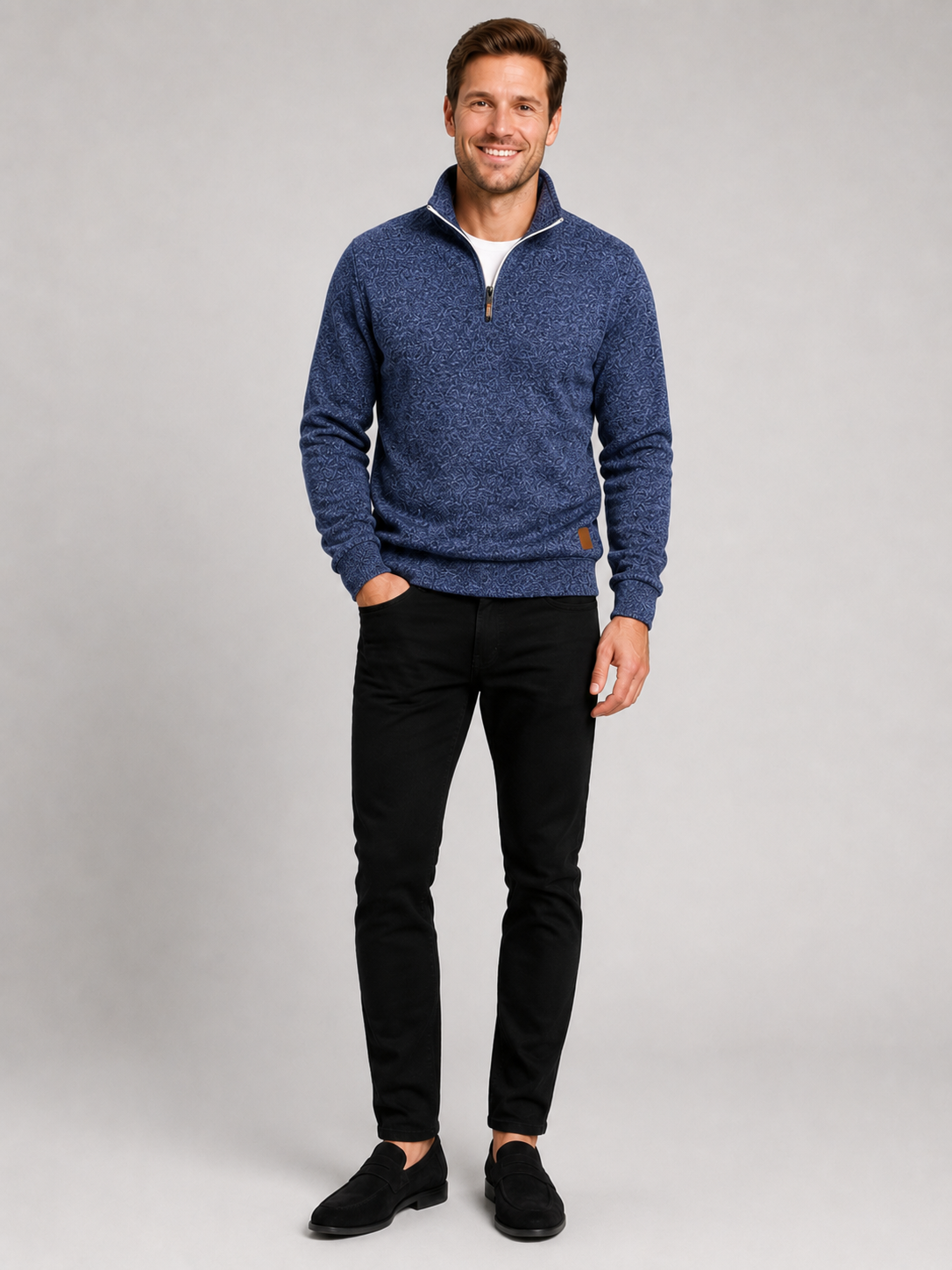 Navy quarter zip sweater for men long sleeve fall pullover for casual and everyday wear