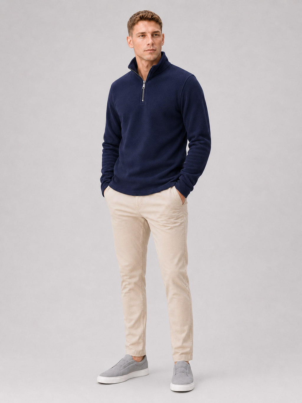 Navy quarter zip sweater for men thick warm winter layer for outdoor and everyday wear