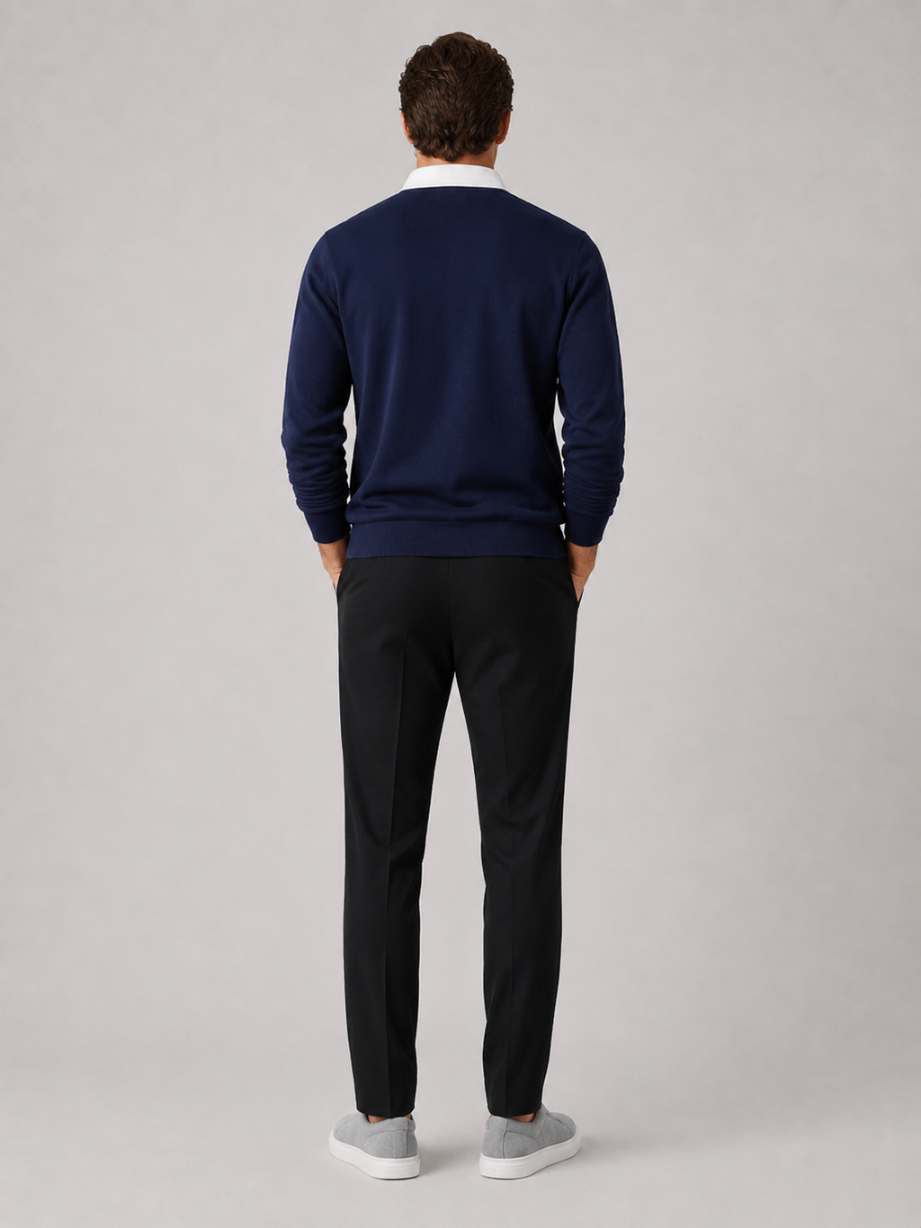 Men’s navy knit rugby shirt comfortable casual top for business casual and weekend outfits