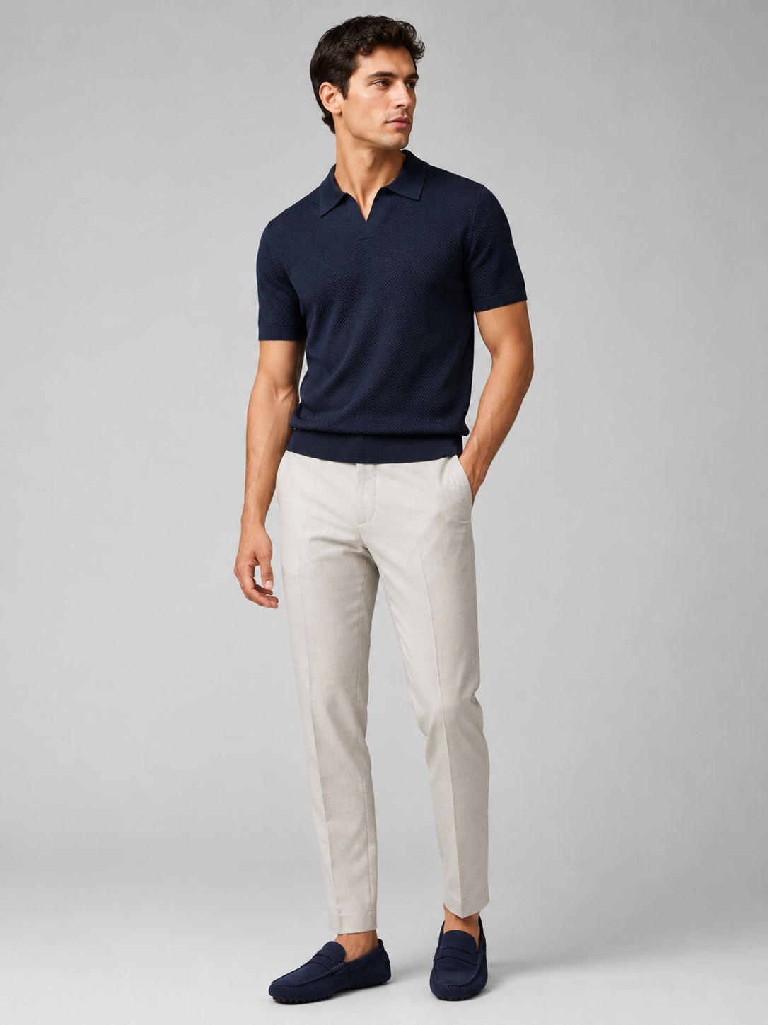 Navy short sleeve knit polo for men comfortable lightweight summer casual wear