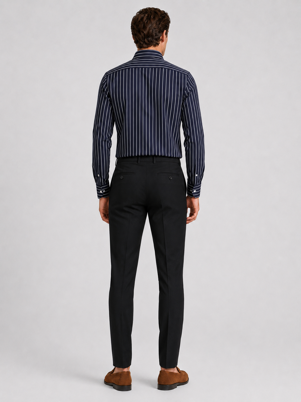 Men’s navy striped business casual shirt comfortable long sleeve dress shirt for professional outfits