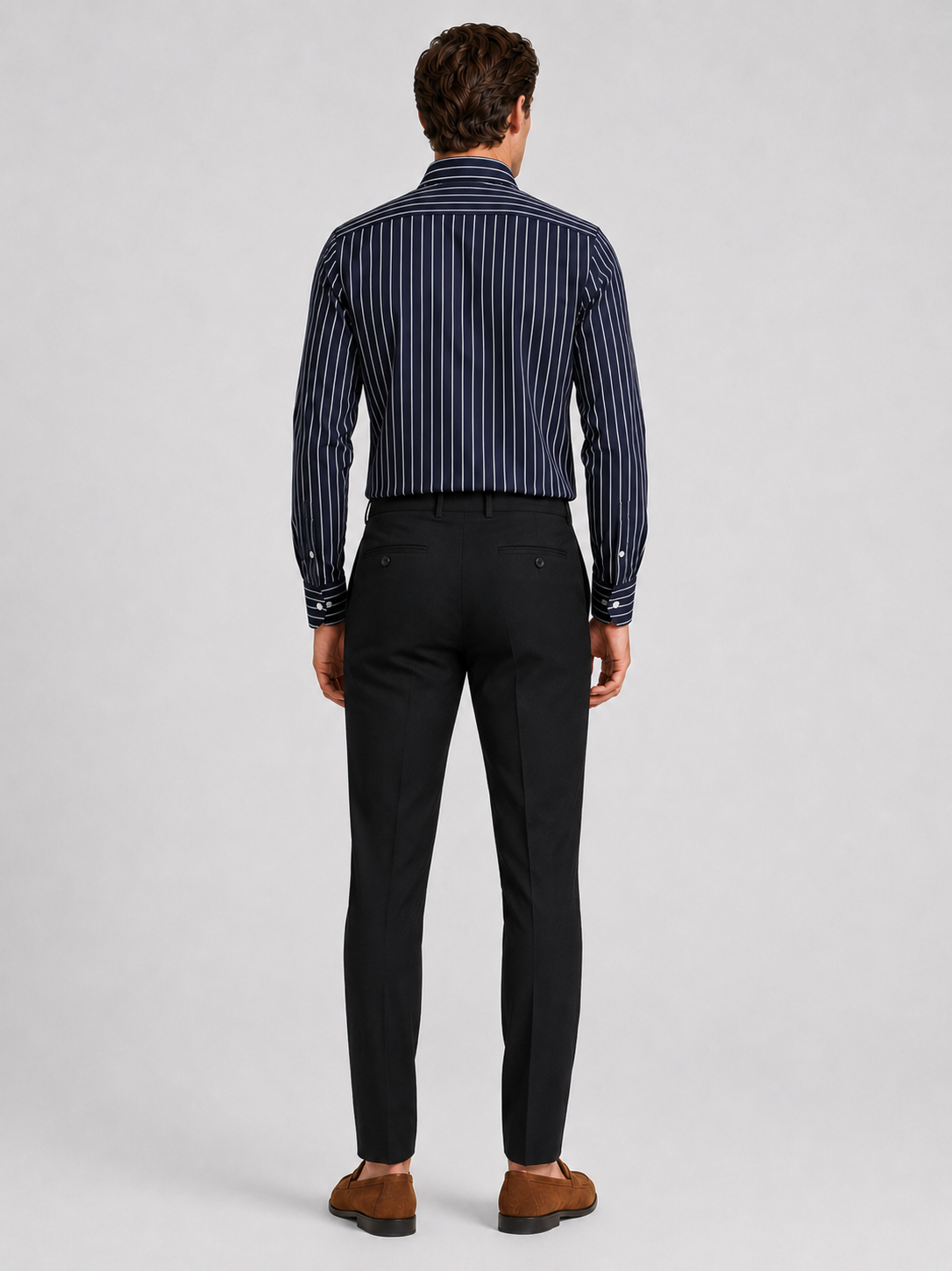 Men’s navy striped business casual shirt comfortable long sleeve dress shirt for professional outfits