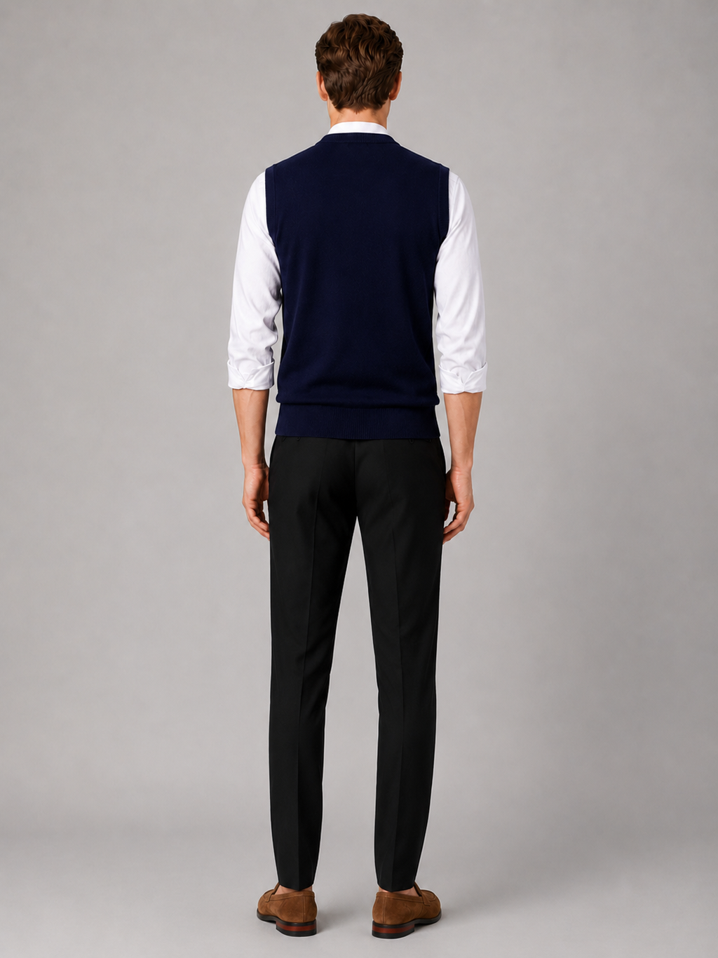 Men’s navy knit sweater vest comfortable sleeveless layer for office and smart casual outfits
