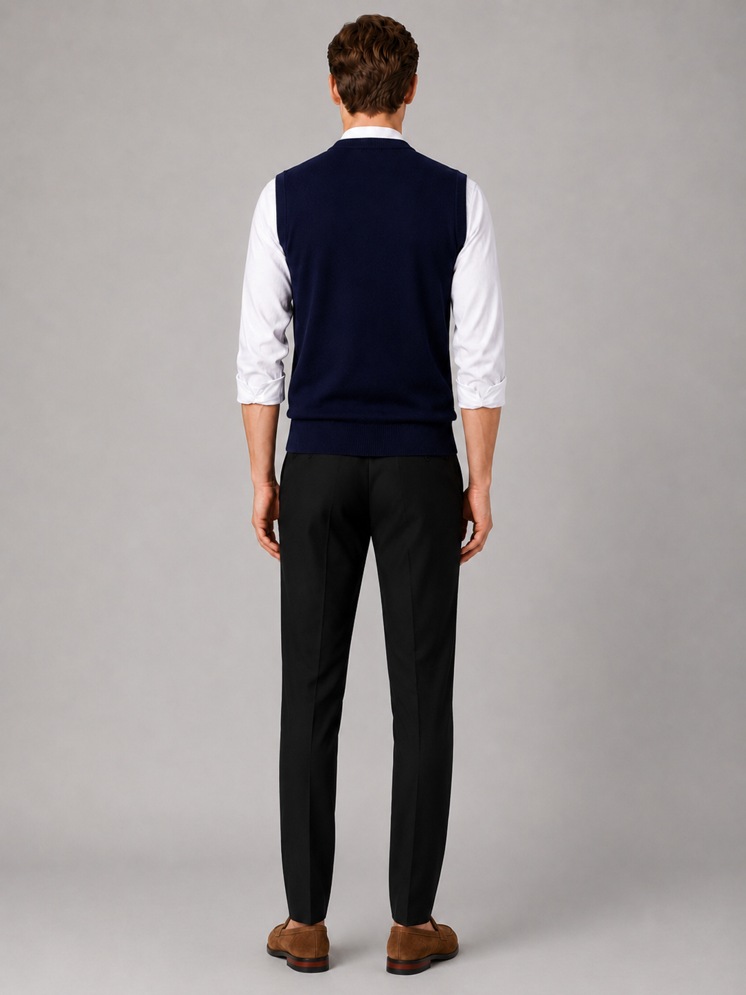 Men’s navy knit sweater vest comfortable sleeveless layer for office and smart casual outfits