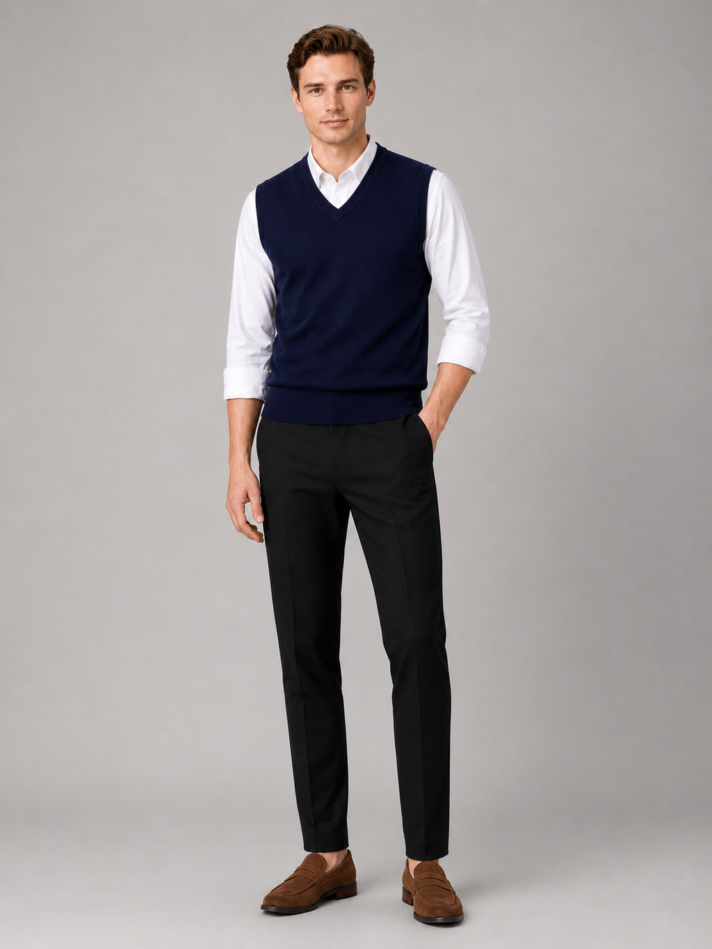 Navy v neck sweater vest for men lightweight knit layer for business casual and everyday wear