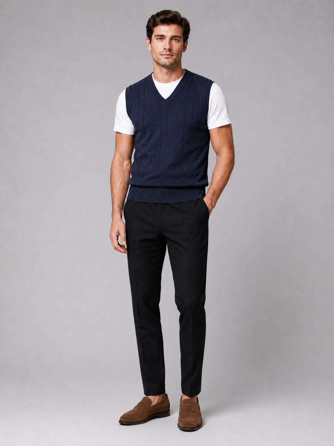 Navy sleeveless sweater vest for men warm knit layer for everyday wear