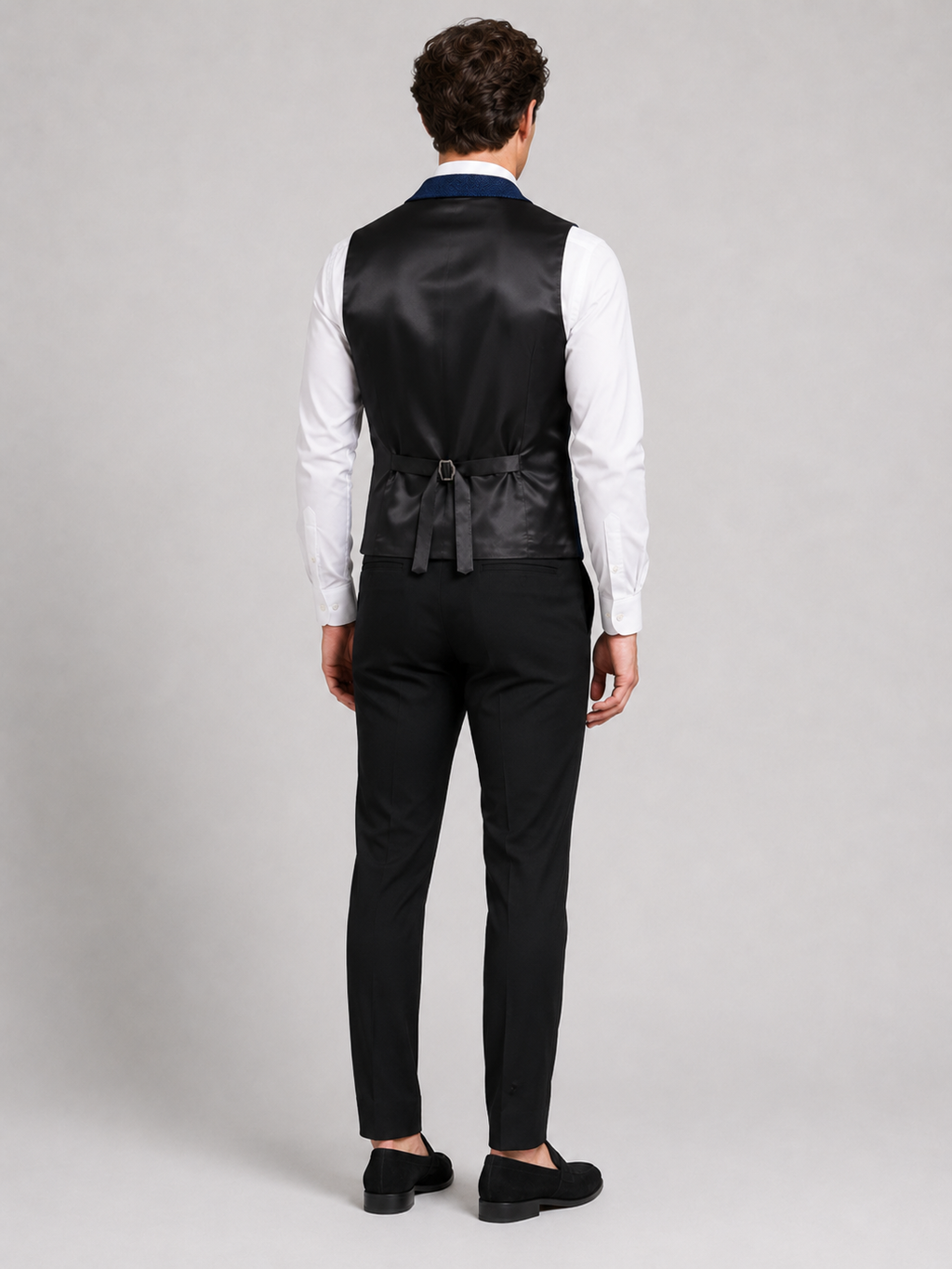 Men’s navy tweed waistcoat comfortable fall winter layer for business casual and formal outfits