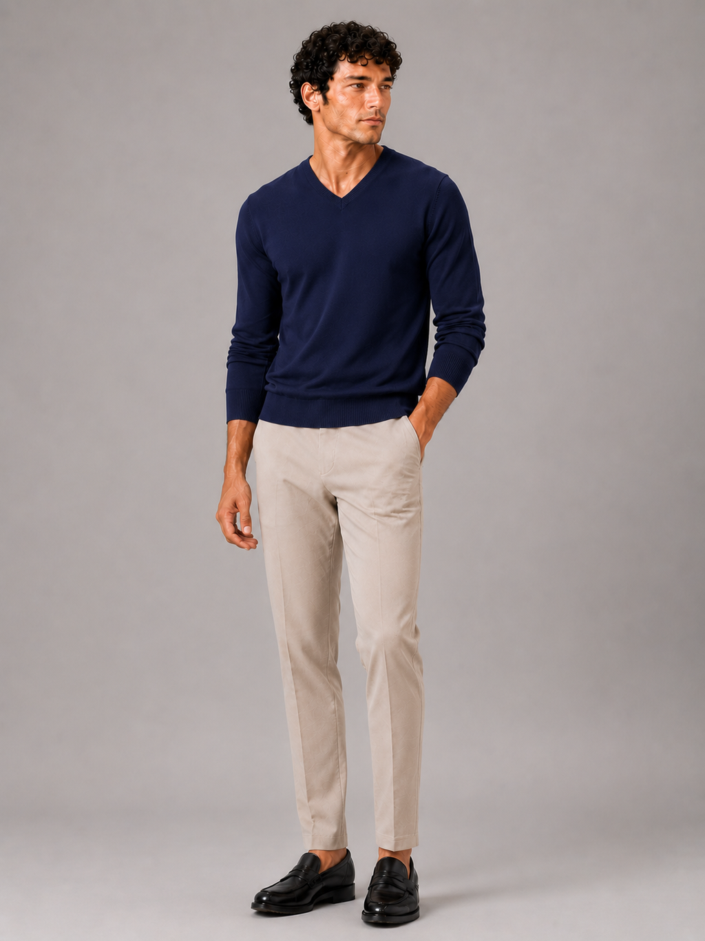 Navy v neck sweater for men slim fit long sleeve pullover for everyday fall wear