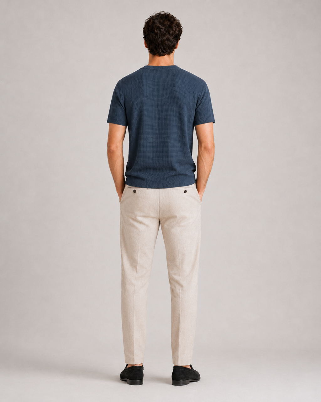 Navy textured waffle knit t shirt minimal casual summer top with classic relaxed fit